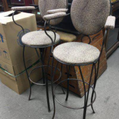 A pair of wrought Iron bar chairs with mid 20th century influence 134cm tall, 34cm wide.NO RESERVE