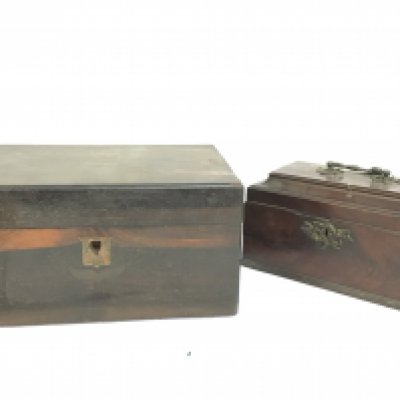 An oak Coromandel wood Writing box and a mahogany tea caddy. Postage category C