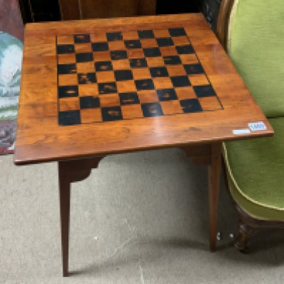 A modern teak occasional table with painted chess board top. 61cm x 61cm x 65cm. NO RESERVE