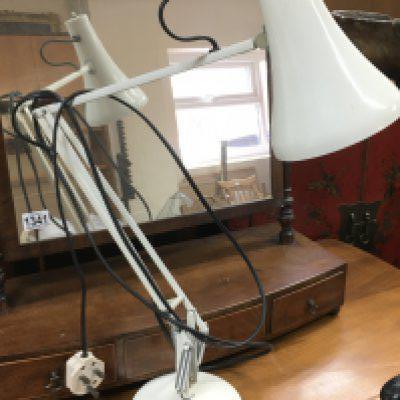 A white Angleposie lamp, approximately 83cm tall. This lot cannot be posted