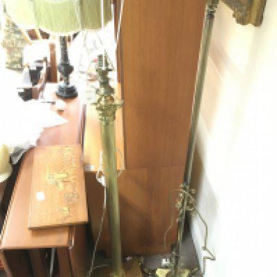 A marble table lamp (84cm tall) and two floor standing brass lamps 166 & 154cm tall. This lot cannot be posted
