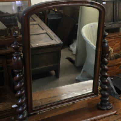 A Victorian mahogany dressing table mirror with barley twist supports. Hight 74cm