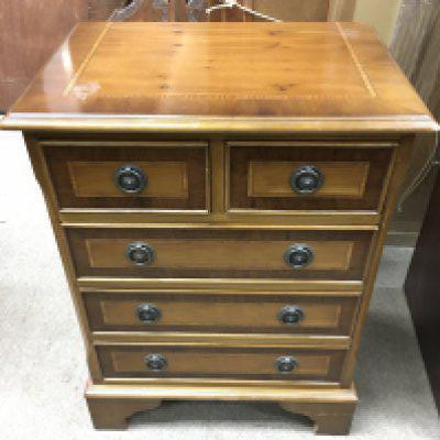 A small five drawer walnut chest of drawers , dimensions 32x46x62cm