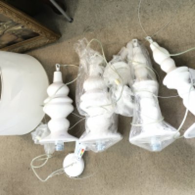 Four ceramic Karman hanging lamps and a large shade