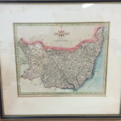 A John Cary 1793 framed map of Suffolk, dimensions 38x35cm. This lot cannot be posted. NO RESERVE