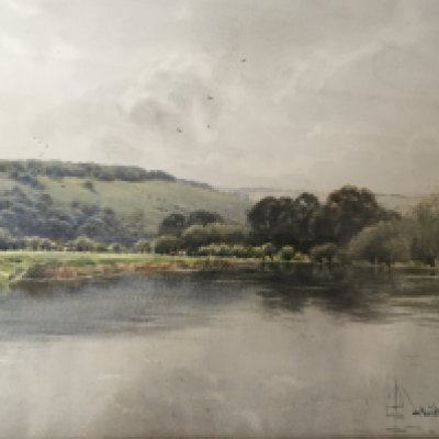 A framed watercolour rural scene across a lake signed Hamilton Chapman 1904. 73x57cm. NO RESERVE