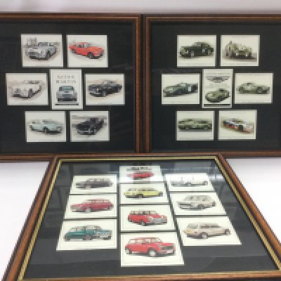 Three framed sets of collector's cards of automobiles. Shipping category D. NO RESERVE