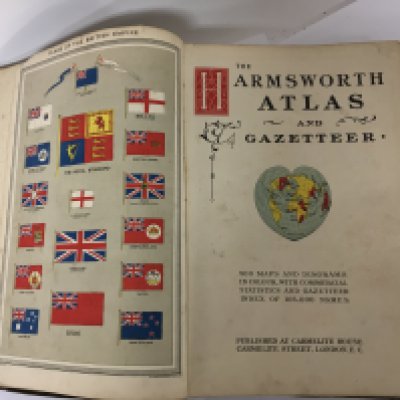 An Antique Atlas book half leather bound The Armsworth Atlas and Gazetteer.