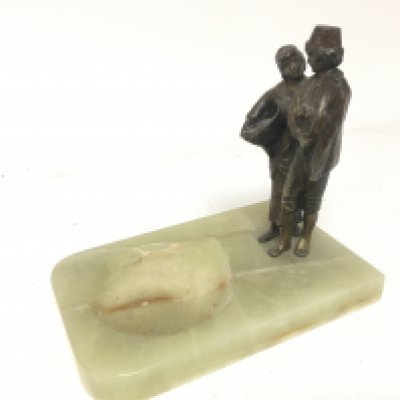 A Continental bronze figure group on an Onyx base Hight 17cm.base length 18cm