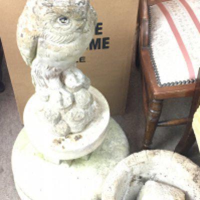 Stone owl ornament (74 cm tall) and a stone bowl. This lot cannot be posted. NO RESERVE