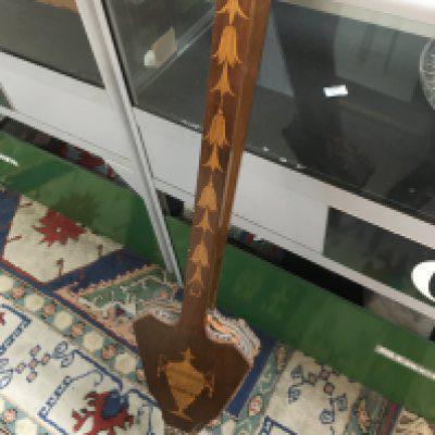 Wooden Victorian bellows inlaid with an urn design and plants