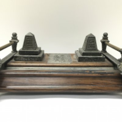 A 19th century Egyptian/ Indian style inkwell , 27cm wide. Postage category C