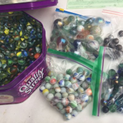 A collection of various marbles.