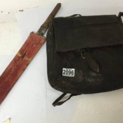 An African Tribe leather satchel and an African sword possible Masai Warrior. (2)