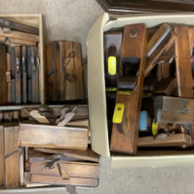 A large collection of wooden block planes and moulding planes. (D) 5 boxes. (100+).