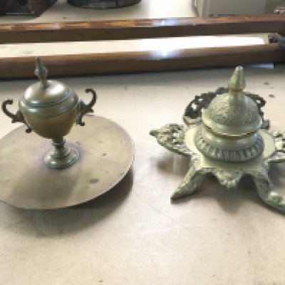 Victorian brass inkwells. Postage category b