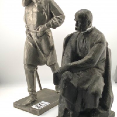 A cast metal figure of Writer Leo Tolstoy, 30cm together with a cast metal figure of Russian poet Shevchenko Taras, 22cm
