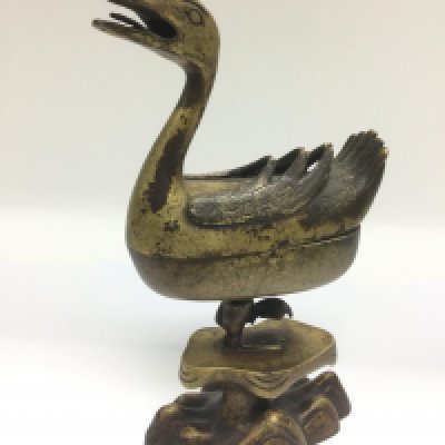 A bronze censor in the form of a duck, approx height 22.5cm. Shipping category B.