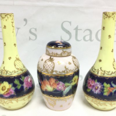 Three German porcelain vases with hand painted floral decoration, tallest approx 20cm. Shipping category D. NO RESERVE