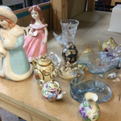 Three boxes of ceramics including Coalport , Royal Albert etc flower vases, ceramic animal figures, porcelain figures etc. NO RESERVE