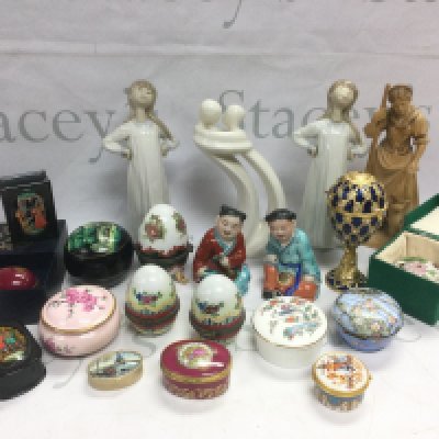A collection of ceramics including two Lladro figures of children, enamel boxes etc. Shipping category D. NO RESERVE