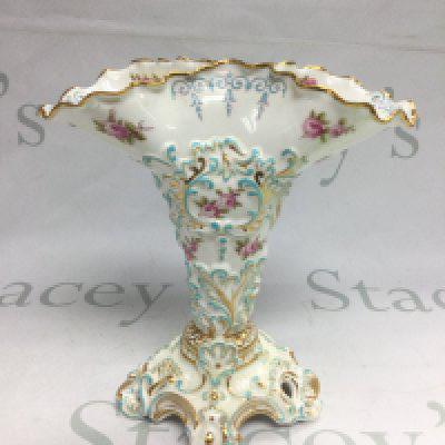 A Copeland vase with a shaped 'pinched' neck and with hand painted floral decoration and gilt embellishments, approx height 22.5cm. Shipping category D. NO RESERVE
