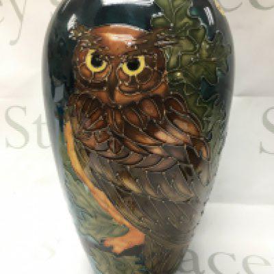 Moorcroft Eagle Owl vase designed by Sally Tuffin, limited edition of 500. No obvious damage or restoration. 31cm tall. This lot cannot be posted
