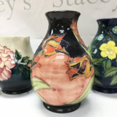 Moorcroft including a collectors club Rose jug, Buttercup vase etc. 15 to 19.5cm tall. no obvious damage or restoration