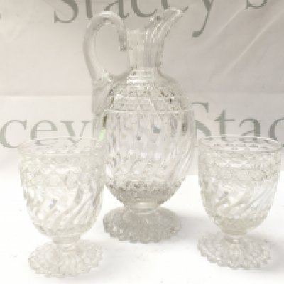 Tete au tete water set, crystal glass goblets and jug. No obvious large damage or restoration. This lot cannot be posted