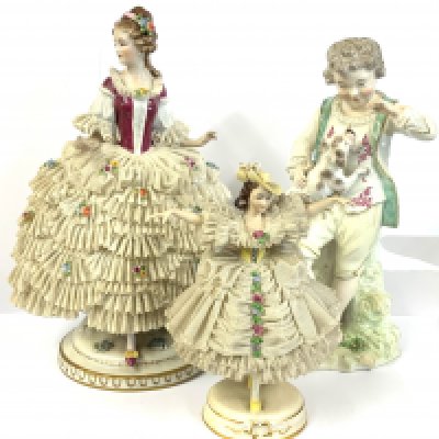 3 European porcelain figurines. (D)