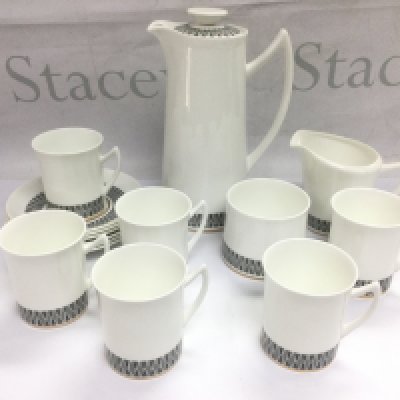 A mid 20th Century design Elizabethan coffee service in Calypso pattern. one saucer a/f. Shipping category D.