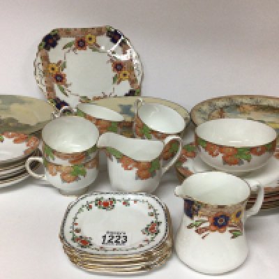 A collection of porcelain and ceramics Royal Albert tea plates two porcelain tea sets Paragon and Fenton and three Vintage Royal Doulton series ware plates