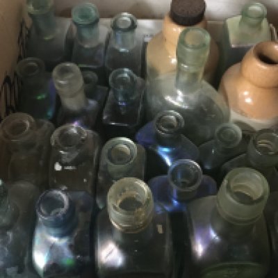 A collection of various 19th/ early 20th Century glass bottles .