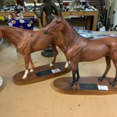 Beswick Connoisseur Model - Grundy, Racehorse of the Year 1975 together with a similar connoisseur model of RED Rum 1974