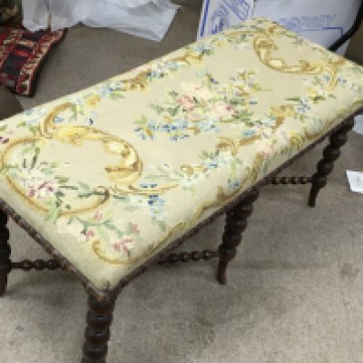 A Victorian Bobbin turned stool , length 40cm x width 90cm x height 48cm