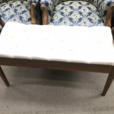 A Edwardian mahogany inlaid duet stool .