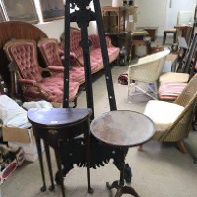 A small George III mahogany tea table a Mahogany wine table and a picture easel (3) sold without reserve.