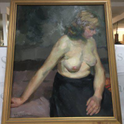 An oil on canvas painting by Roman podobedov (1920-2000), named 'the artists model' 1960s, Approx size 61cmx51cm.