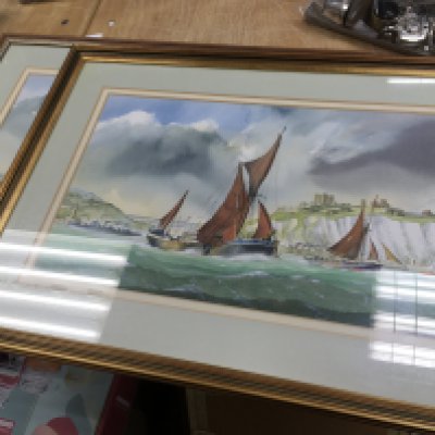 Two framed Stanley Goodchild (1920-2003) watercolours of boats at sea. Frame dimensions 67x50cm This lot cannot be posted