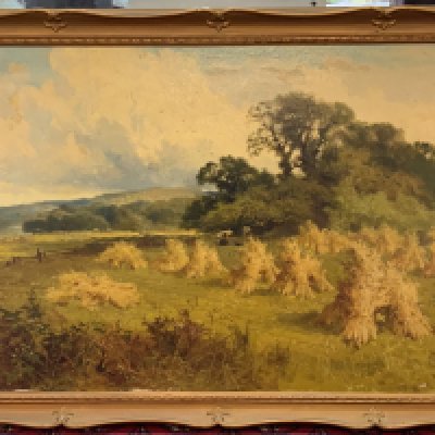 John Horace HOOPER, 1851-1906. Gilt framed oil on canvas landscape painting. 117.5cm x 71cm.