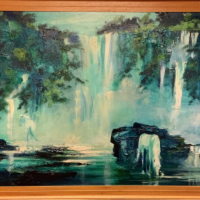 Arthur Karl MADERSON N.D.D, Oil on board painting of horse below a waterfall. 122cm x 61cm (D)