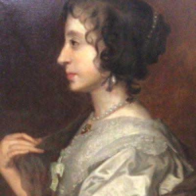 A framed oil painting on canvas Portrait of a young lady side profile. Possibly a portrait of the daughter or wife of Lord Francis Howard Effingham. Or a representation of Catherine of Braganza. Unsigned unattributed. Re-lined Canvas and later framed. 95x85cm
