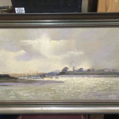 A Vic Ellis oil on canvas painting of Two Tree Island, dimensions 71x46cm