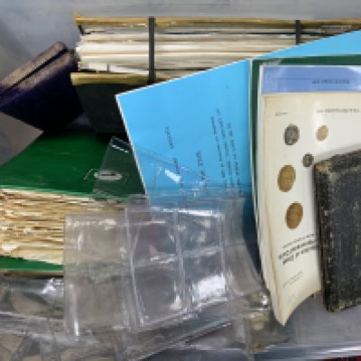 A box of Numismatic related refrence books and catalogs. NO RESERVE