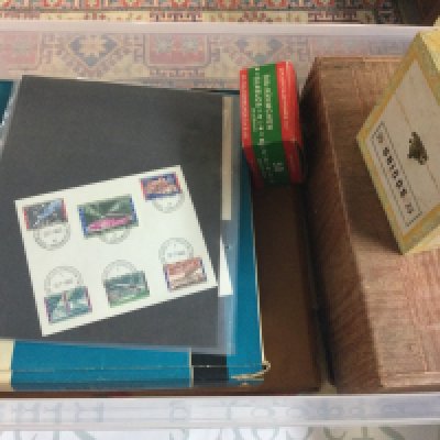 Two boxes of world stamps.