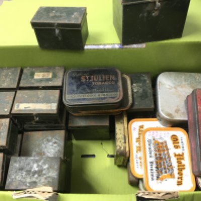 A collection of assorted tins including a number of military style ones. Postage B