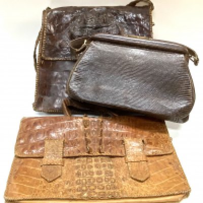 3 1930s handbags to include 2 crocodile skin and 1 lizard skin example.