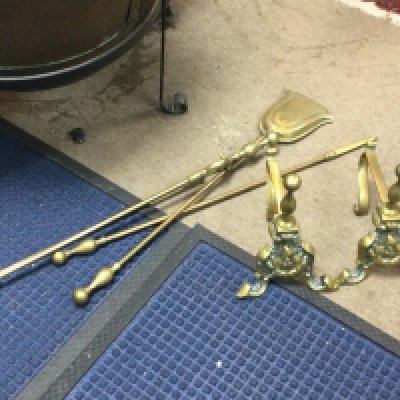 A brass fire set , this lot cannot be posted NO RESERVE
