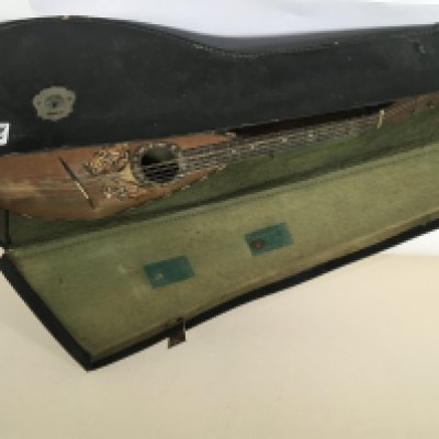 A cased Italian Mandolin with makers name Alfonso Moretti Napoli inlaid with mother of pearl. NO RESERVE