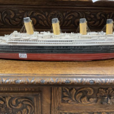 A model of a four funnel ship . NO RESERVE